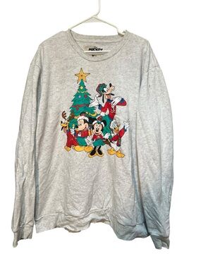 Mickey and Friends Sweatshirt Christmas Tree Light Heather Gray XXL